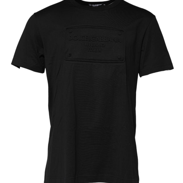 Dolce & Gabbana Black Embossed Logo Cotton Crew Neck T-shirt
