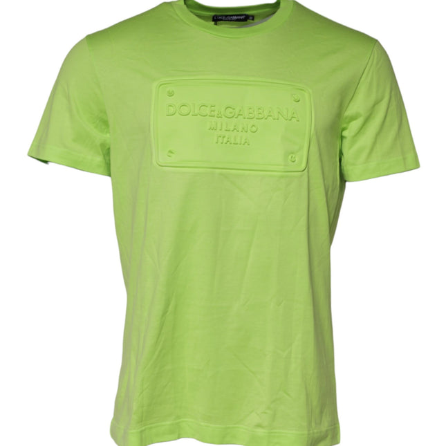 Dolce & Gabbana Green Embossed Logo Cotton Crew Neck T-shirt