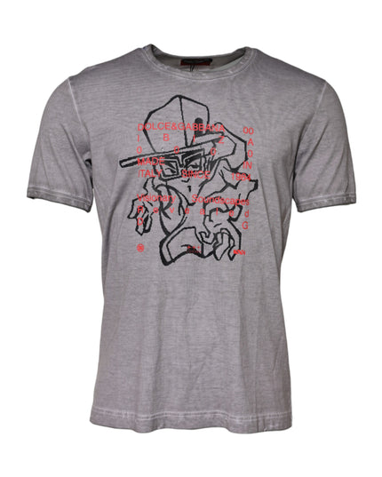 Dolce & Gabbana Gray Graphic Print Cotton Crew Neck T-shirt