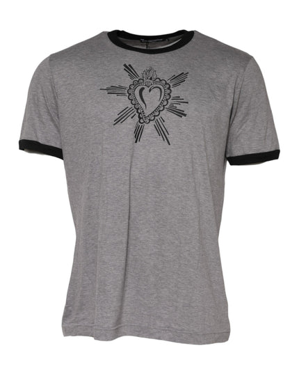 Dolce & Gabbana Gray Sacred Heart Cotton Crew Neck T-shirt