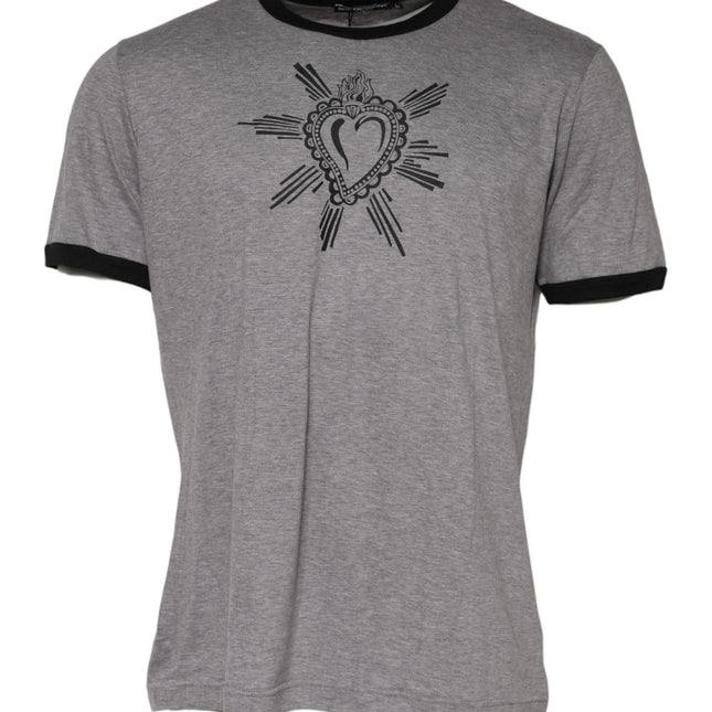 Dolce & Gabbana Gray Sacred Heart Cotton Crew Neck T-shirt