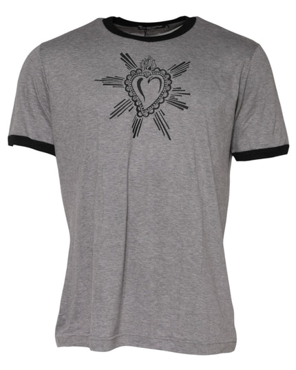 Dolce & Gabbana Gray Sacred Heart Cotton Crew Neck T-shirt