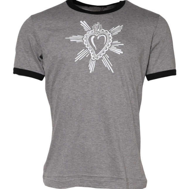 Dolce & Gabbana Gray Sacred Heart Cotton Crew Neck T-shirt