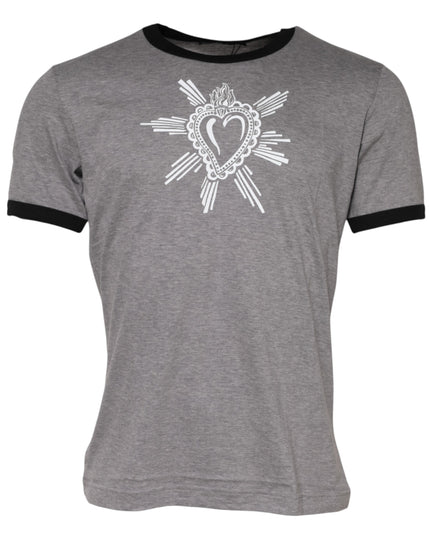 Dolce & Gabbana Gray Sacred Heart Cotton Crew Neck T-shirt