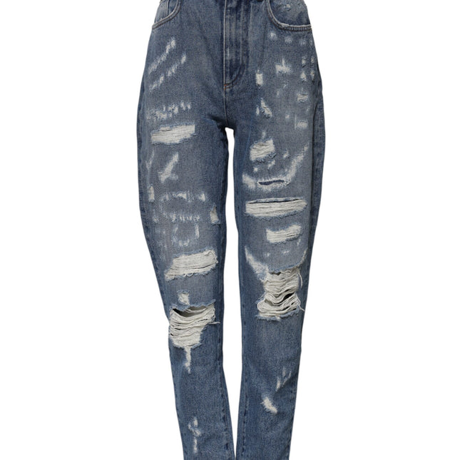 Dolce & Gabbana Blue AMBER Tattered High Waist Denim Jeans