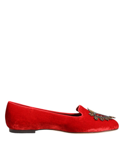 Dolce & Gabbana Red Velvet DG Heart Loafers Flats Shoes