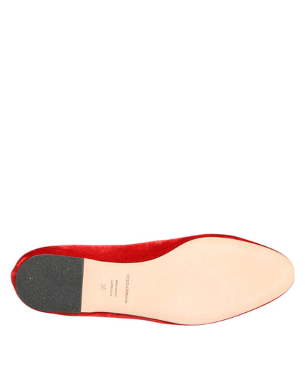 Dolce & Gabbana Red Velvet DG Heart Loafers Flats Shoes