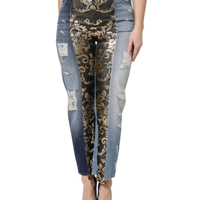 Dolce & Gabbana Multicolor Patchwork Tapered Denim Jeans