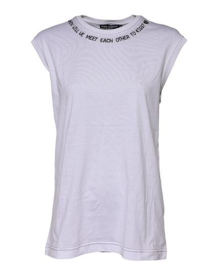 Dolce & Gabbana White Cotton Sleeveless Printed Tank T-shirt