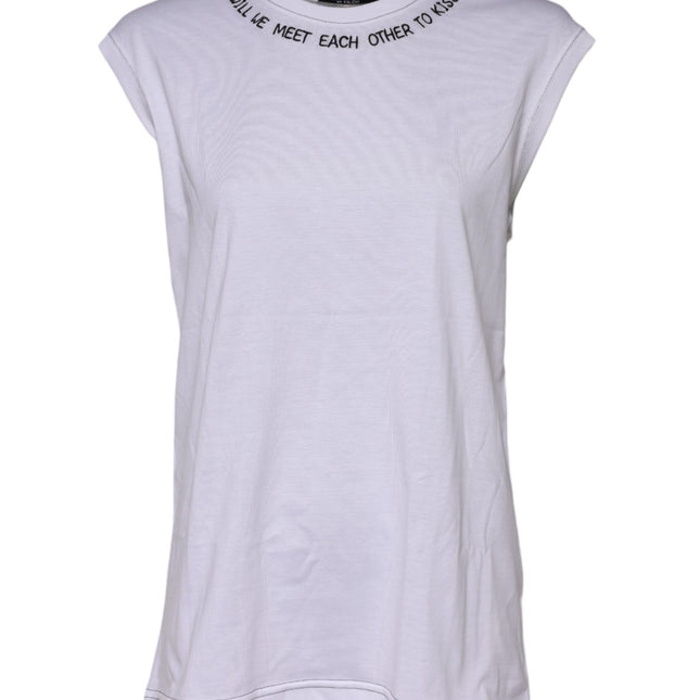 Dolce & Gabbana White Cotton Sleeveless Printed Tank T-shirt