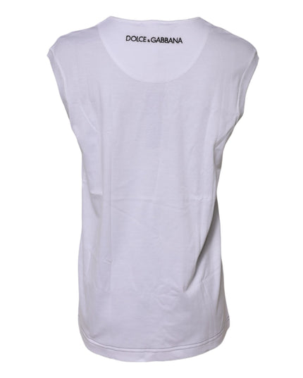 Dolce & Gabbana White Cotton Sleeveless Printed Tank T-shirt