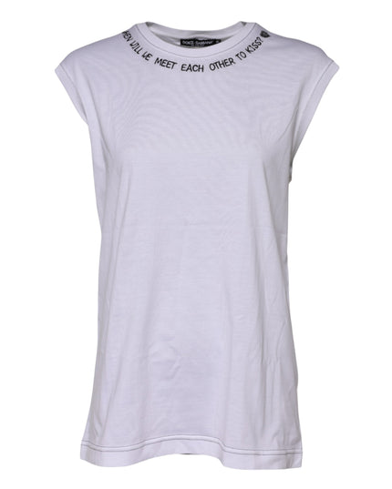 Dolce & Gabbana White Cotton Sleeveless Printed Tank T-shirt