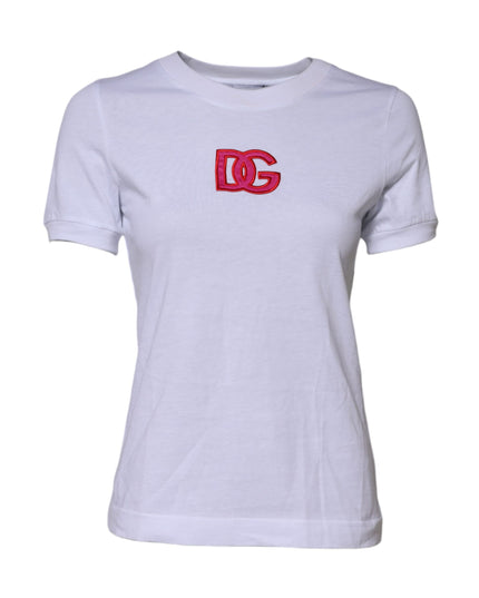 Dolce & Gabbana White Cotton DG Logo Embroidery Top T-shirt