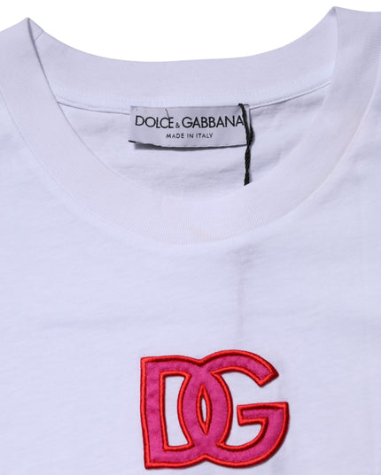 Dolce & Gabbana White Cotton DG Logo Embroidery Top T-shirt