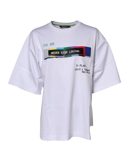 Dolce & Gabbana White Cotton Printed Short Sleeves T-shirt