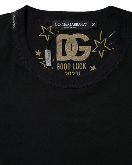 Dolce & Gabbana Black Cotton DG Print Short Sleeve Top T-shirt