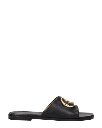 Off-White Black Leather Slippers Sandals