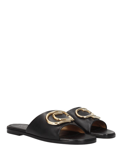 Off-White Black Leather Slippers Sandals