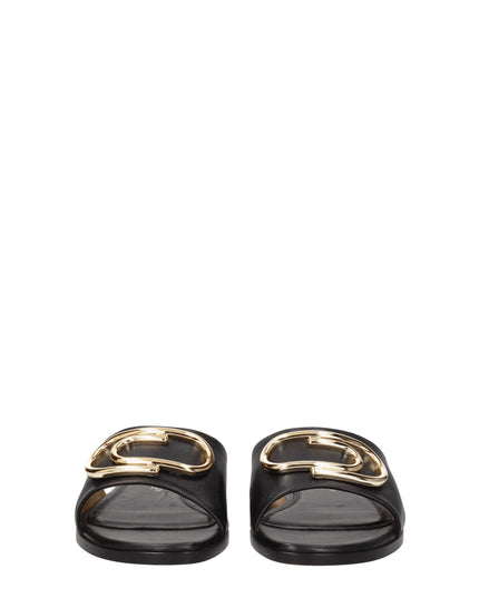 Off-White Black Leather Slippers Sandals