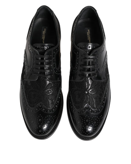 Dolce & Gabbana Black Leather Floral Lace Dress Formal Shoes