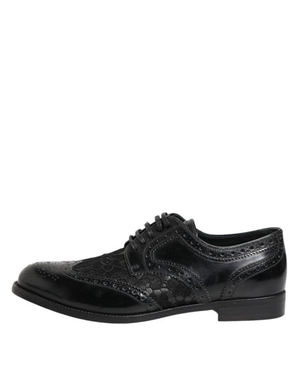 Dolce & Gabbana Black Leather Floral Lace Dress Formal Shoes