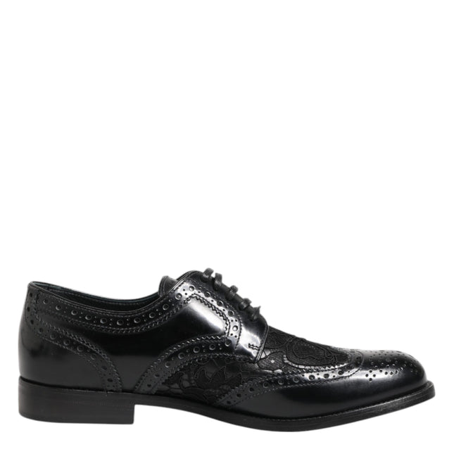 Dolce & Gabbana Black Leather Floral Lace Dress Formal Shoes