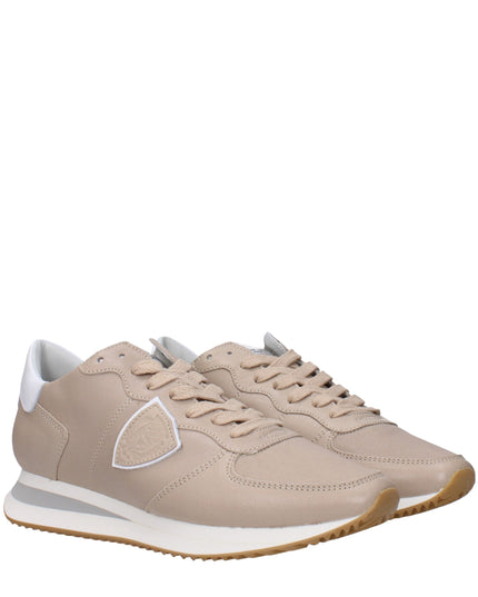 Philippe Model Beige Leather Low Top Sneakers