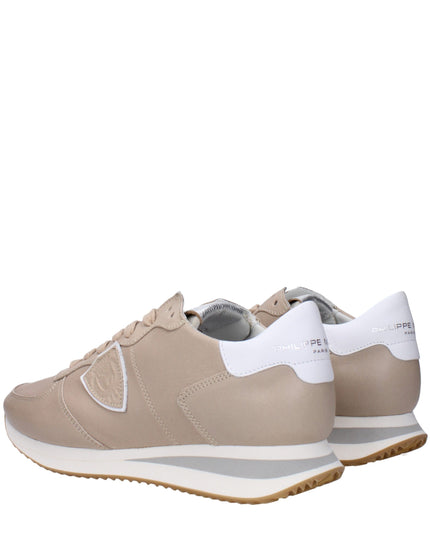 Philippe Model Beige Leather Low Top Sneakers