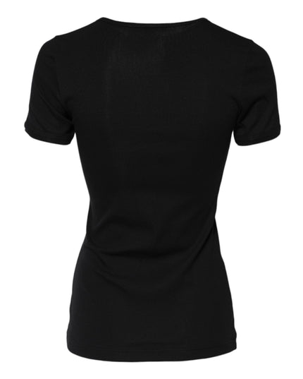 Dolce & Gabbana Black Cotton Henley Short Sleeves Top T-shirt