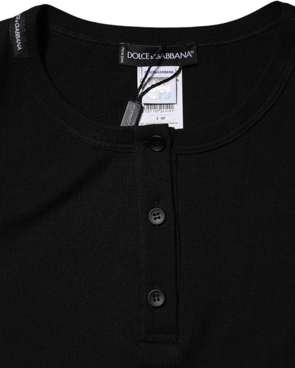 Dolce & Gabbana Black Cotton Henley Short Sleeves Top T-shirt
