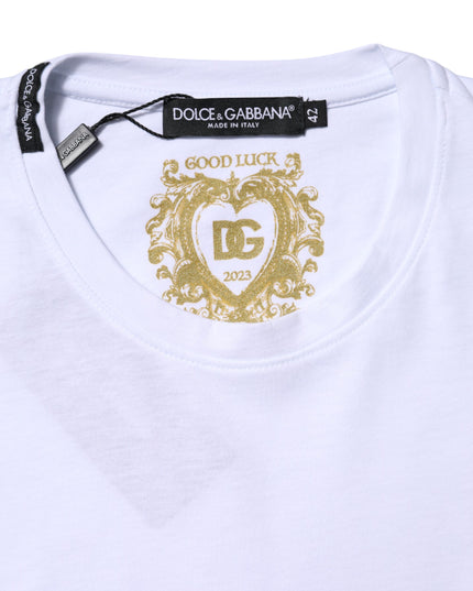 Dolce & Gabbana White Cotton Goodluck 2023 Crew Neck T-shirt