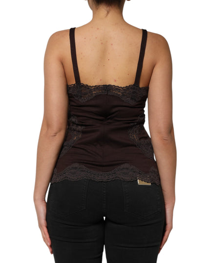 Dolce & Gabbana Dark Brown Lace Trim Wool Sleeveless Tank Top