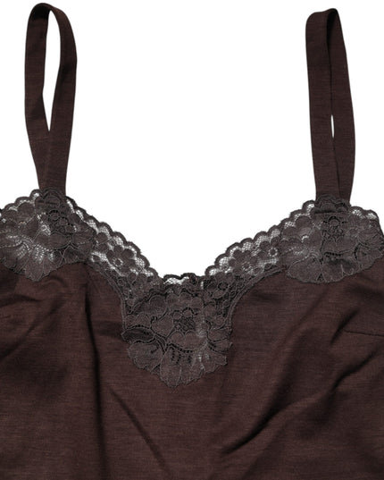 Dolce & Gabbana Dark Brown Lace Trim Wool Sleeveless Tank Top