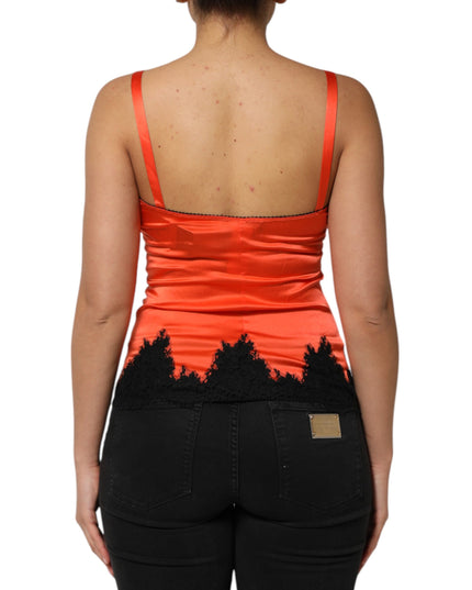 Dolce & Gabbana Red Black Lace Trim Silk Sleeveless Tank Top