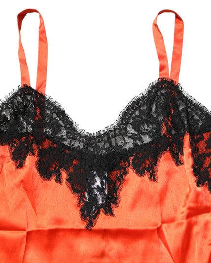 Dolce & Gabbana Red Black Lace Trim Silk Sleeveless Tank Top