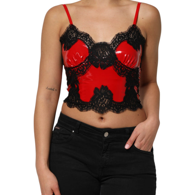Dolce & Gabbana Red Black Lace Trim Polyester Sleeveless Tank Top