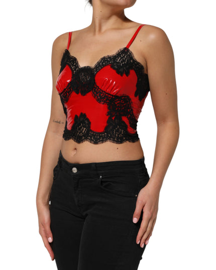 Dolce & Gabbana Red Black Lace Trim Polyester Sleeveless Tank Top