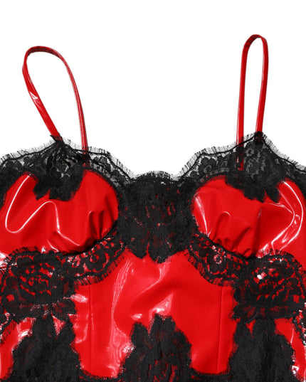Dolce & Gabbana Red Black Lace Trim Polyester Sleeveless Tank Top