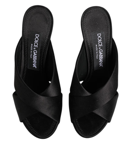 Dolce & Gabbana Black Logo KEIRA Satin Slides Sandals Shoes