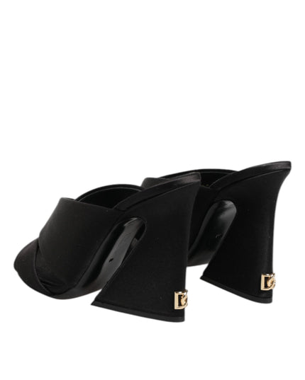 Dolce & Gabbana Black Logo KEIRA Satin Slides Sandals Shoes