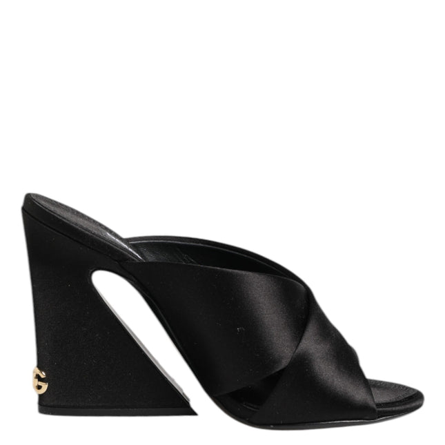 Dolce & Gabbana Black Logo KEIRA Satin Slides Sandals Shoes