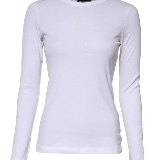 Dolce & Gabbana White Cotton Knit Round Neck Long Sleeves T-shirt