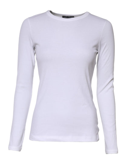 Dolce & Gabbana White Cotton Knit Round Neck Long Sleeves T-shirt