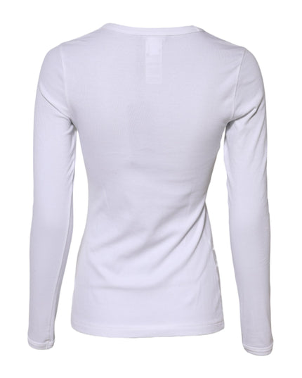 Dolce & Gabbana White Cotton Knit Round Neck Long Sleeves T-shirt