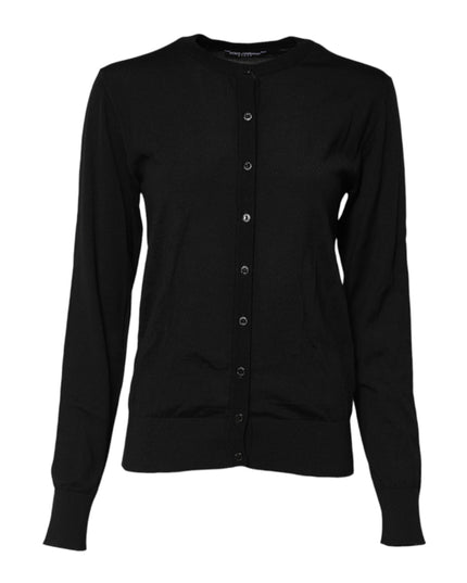 Dolce & Gabbana Black Wool Knit Round Neck Cardigan Sweater