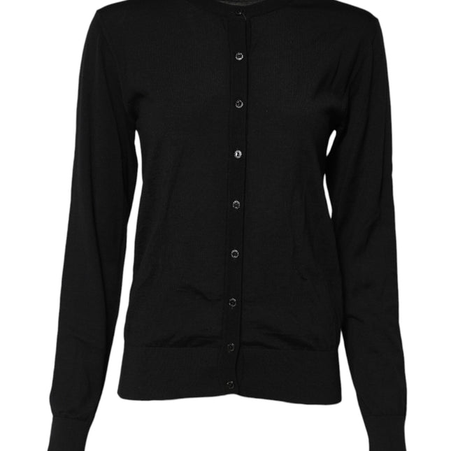 Dolce & Gabbana Black Wool Knit Round Neck Cardigan Sweater