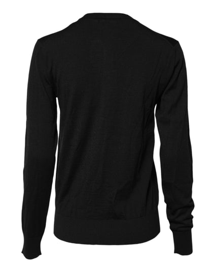 Dolce & Gabbana Black Wool Knit Round Neck Cardigan Sweater