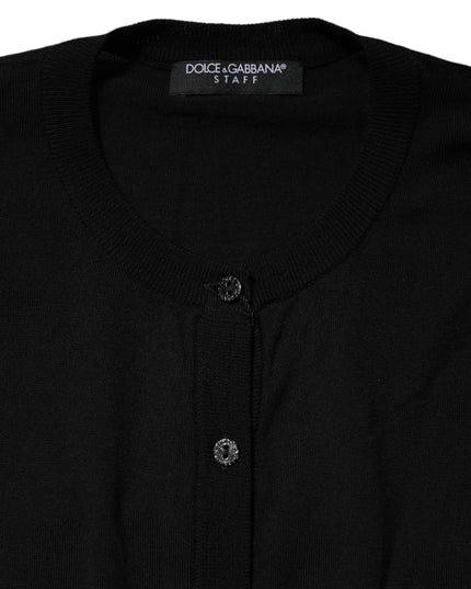 Dolce & Gabbana Black Wool Knit Round Neck Cardigan Sweater