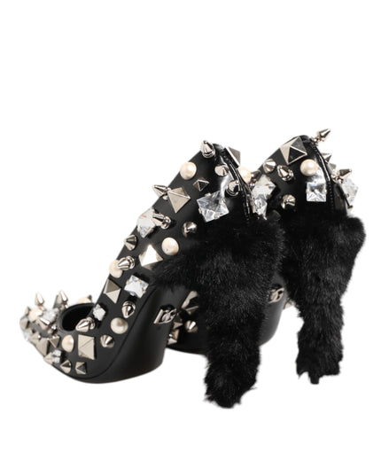 Dolce & Gabbana Black Crystals Studs Stiletto Pumps Shoes