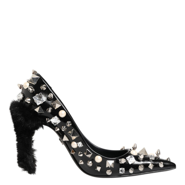 Dolce & Gabbana Black Crystals Studs Stiletto Pumps Shoes